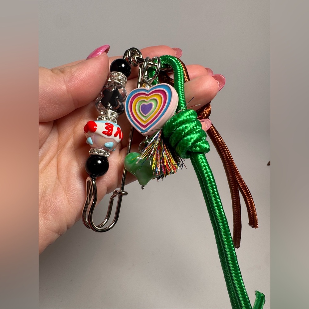 Boho Beaded LOVE Heart Bag Charm | Colorful Beads, Tassel & Rope Details - Picture 2 of 14